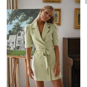 Yllw RANDY PUFF-SLEEVE BLAZER DRESS — PEA GREEN